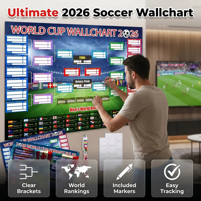 🗓️⚽ World Cup Wall Chart 2026 Poster Set – Don't Miss a Match! - Marker Pen & Mounting Strips Included 🔥🔥