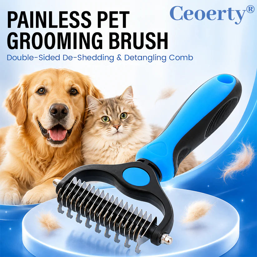 Ceoerty® Painless Pet Grooming Brush – Double-Sided De-Shedding & Detangling Comb