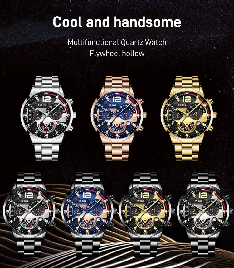 Calendar 6-Hands Steel Band Quartz Watch