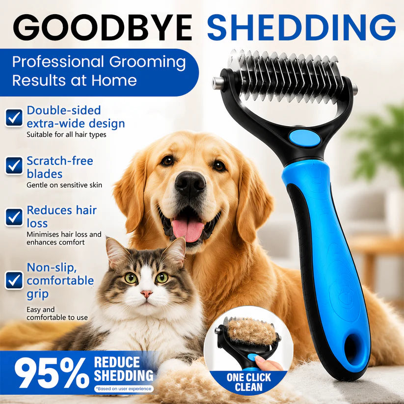 Ceoerty® Painless Pet Grooming Brush – Double-Sided De-Shedding & Detangling Comb