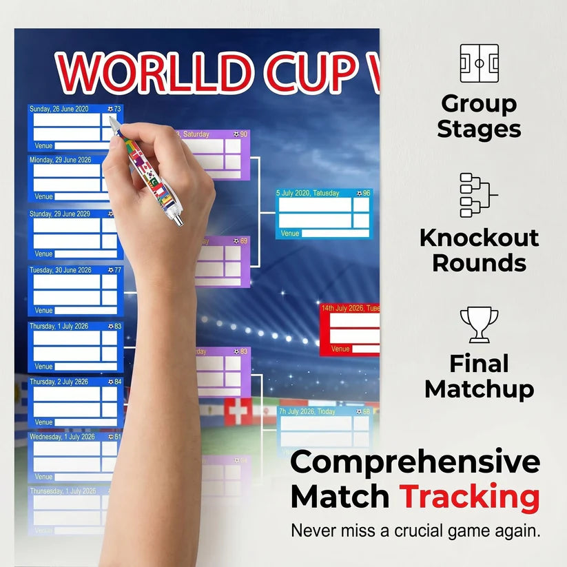 🗓️⚽ World Cup Wall Chart 2026 Poster Set – Don't Miss a Match! - Marker Pen & Mounting Strips Included 🔥🔥