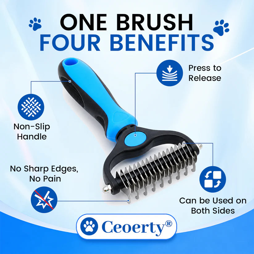 Ceoerty® Painless Pet Grooming Brush – Double-Sided De-Shedding & Detangling Comb