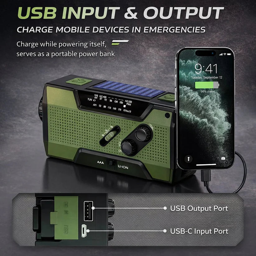 Self-Powered Weather Alert & 2000mAh Power Bank Radio 🔥