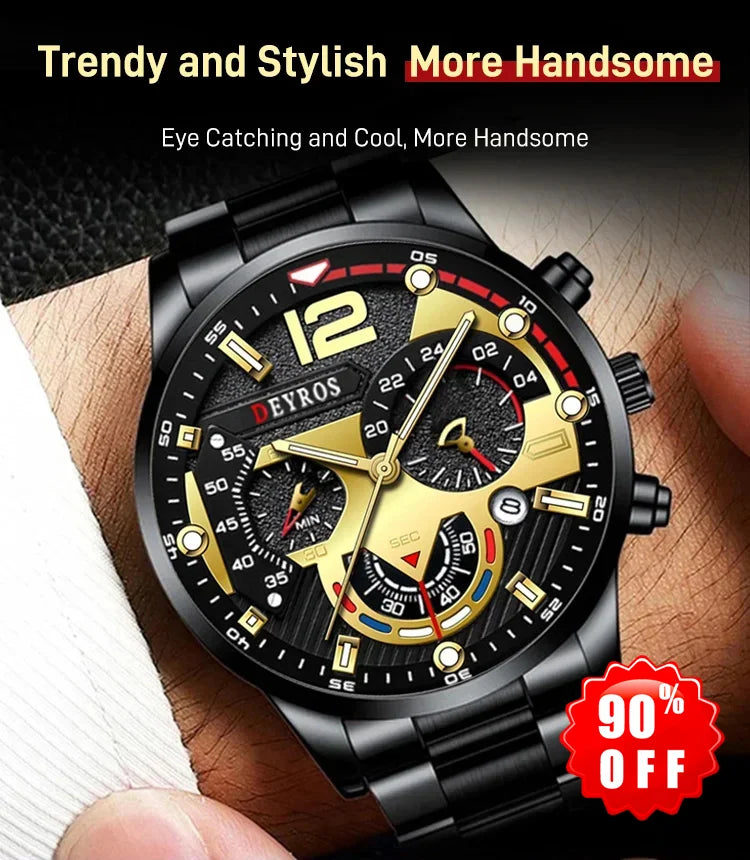 Calendar 6-Hands Steel Band Quartz Watch