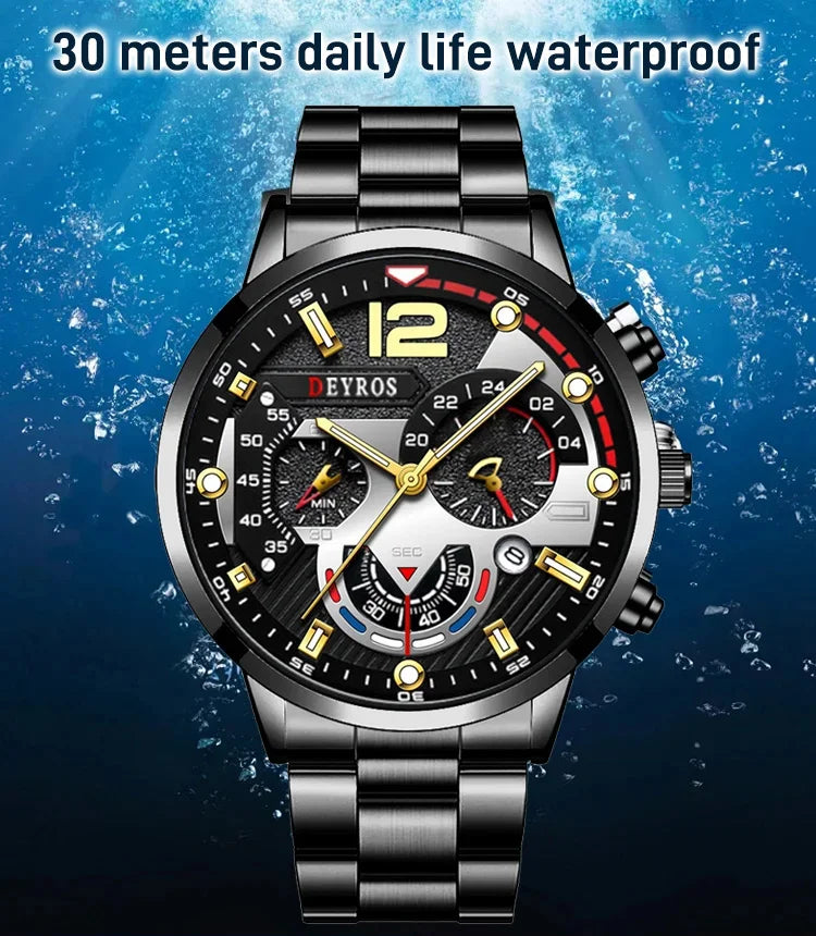 Calendar 6-Hands Steel Band Quartz Watch